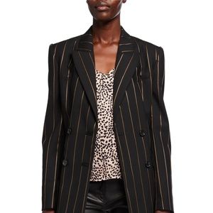 $525+NEW Equipment Rhyder Black/Gold Brown Pinstriped Double Breasted Blazer SZ6